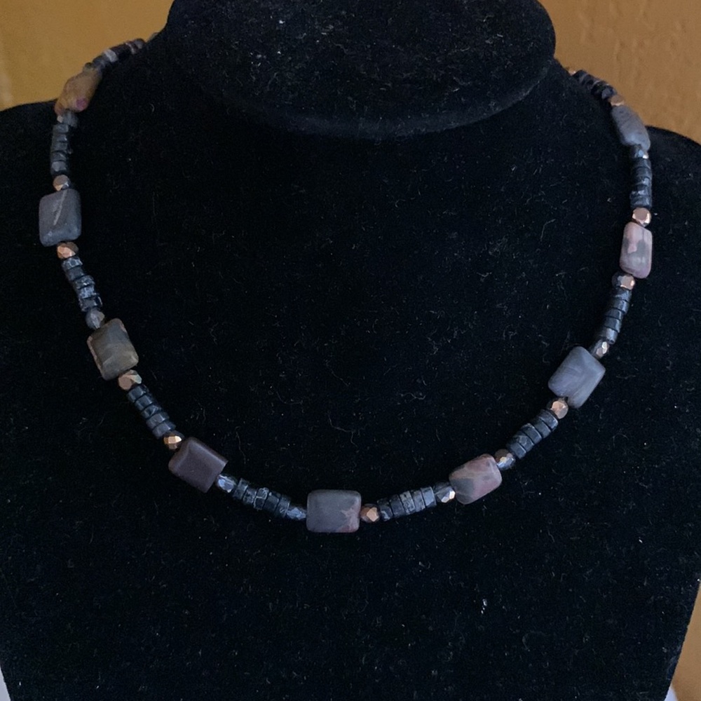 Brown stone and black painted Jasper adjustable necklace